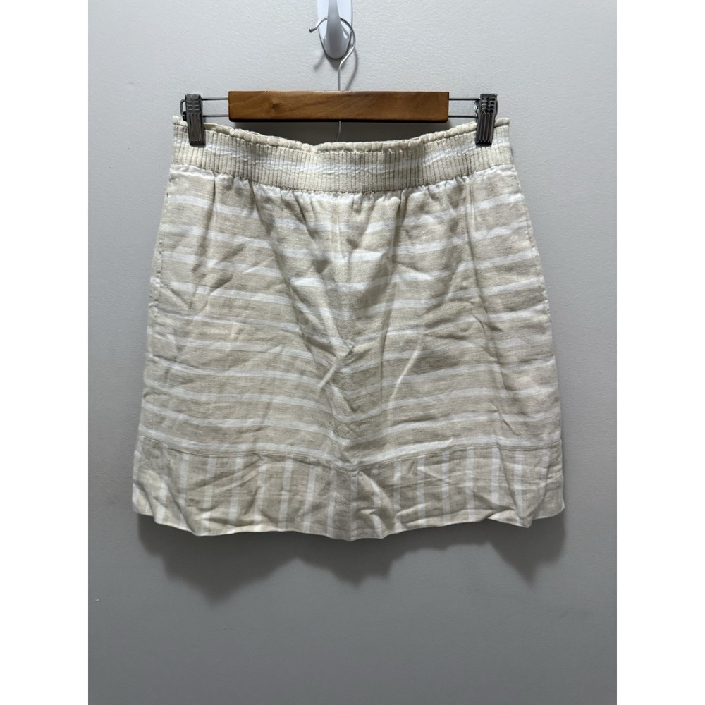J.Crew Beige White Striped Linen Blend Mini Skirt Size 6 Coastal Chic J Crew